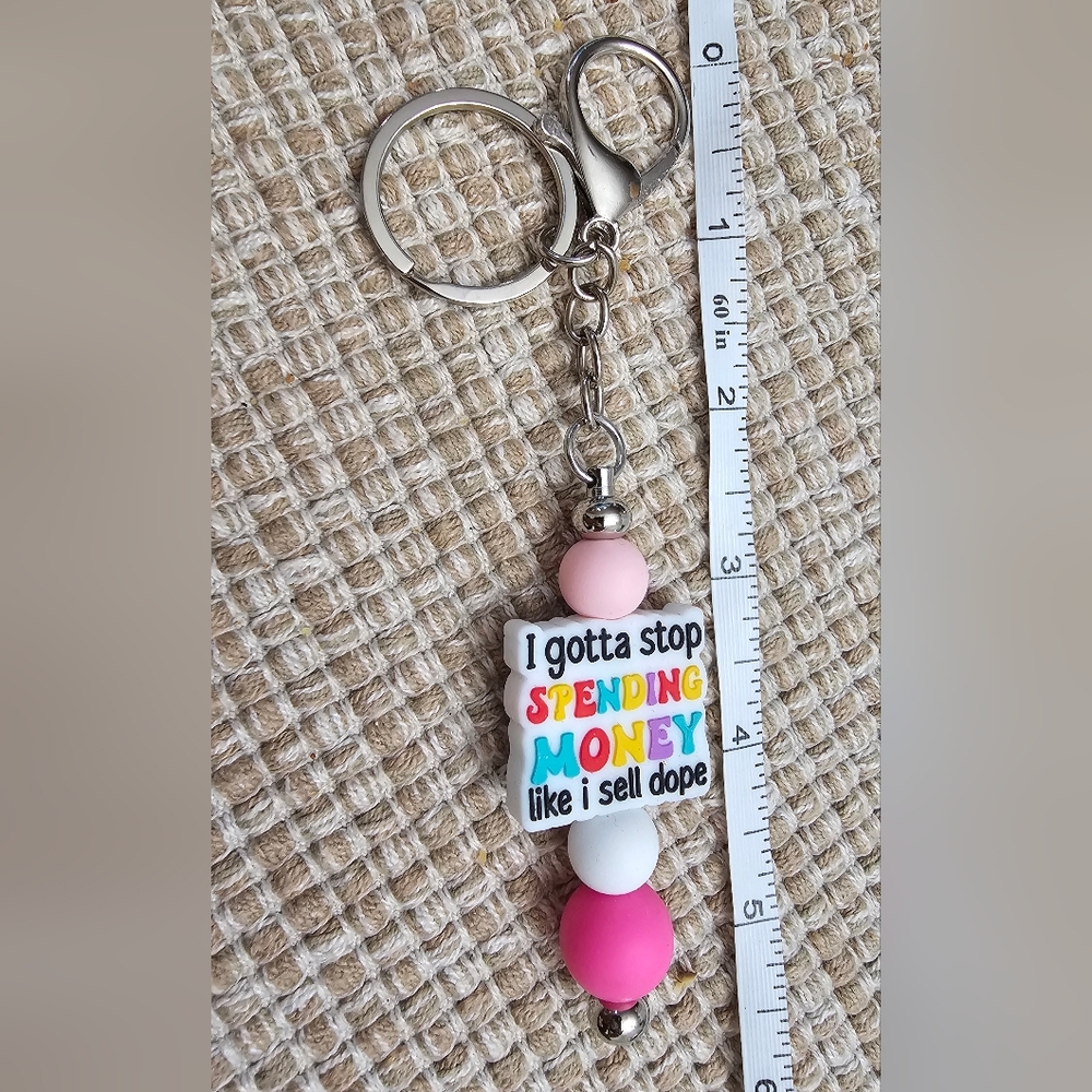 I Gotta Stop Spending Money Funny Silicone Beaded Handmade Keychain NWOT - Picture 4 of 5